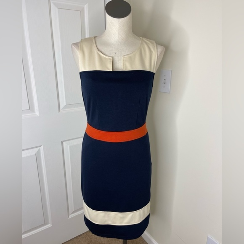 41 Hawthorn Womens A Line Dress Blue White Colorβ Block Stretch Lined Zip S